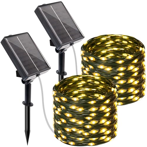 btfarm 2 Stück Solar Lichterkette Aussen mit Timer, 10M 100 LED Lichterkette Außen Solar Wetterfest 8 Modi IP65 Wasserdicht Solarlichterkette Outdoor für Garten Zaun Baum Hof Balkon Deko (Warmweiß) von btfarm