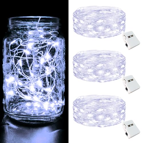 btfarm 3 Stück/3 Modi LED Lichterkette Batterie Klein, 2M 20LED Lichterkette mit Batterie, Mini Lichterketten Batteriebetrieben für Party, Weihnachten, DIY, Hochzeit, Innen Deko (Kaltes Weiß) von btfarm