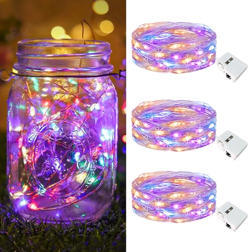btfarm 3 Stück/3 Modi LED Lichterkette Batterie Klein, 2M 20LED Lichterkette mit Batterie, Mini Lichterketten Batteriebetrieben für Party, Weihnachten, DIY, Hochzeit, Innen Deko (Mehrfarbig) von btfarm