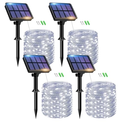 btfarm 4 Stück Solar Lichterkette Aussen, 15M 150 LED Solarlichterkette Außen Wetterfest 8 Modi IP65 Wasserdicht Kupferdraht Lichterkette Außen Solar Outdoor für Garten Baum Hof Party (Kaltweiß) von btfarm