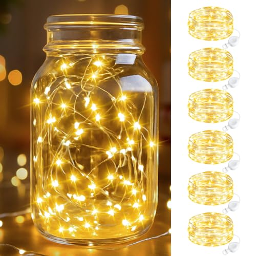 btfarm 6 Stück LED Lichterkette mit Batterie Klein, 2M 20LED Mini Lichterkette Batteriebetrieben, Wasserdicht Lichterkette Draht mit Knopfzelle für Weihnachten Hochzeit Party Innen Deko, WarmWeiß von btfarm