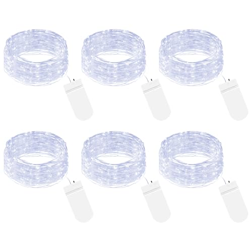 btfarm 6 Stück LED Lichterkette mit Batterie Klein, 2M 20LED Silberdraht Mini Lichterketten Batteriebetrieben, Micro Draht Wasserdichte für Weihnachten Hochzeit Party Beleuchtung Deko, Kaltes Weiß von btfarm