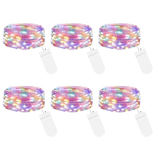 btfarm 6 Stück LED Lichterkette mit Batterie Klein, 2M 20LED Silberdraht Mini Lichterketten Batteriebetrieben, Micro Draht Wasserdichte für Weihnachten Hochzeit Party Beleuchtung Deko, Mehrfarbig von btfarm