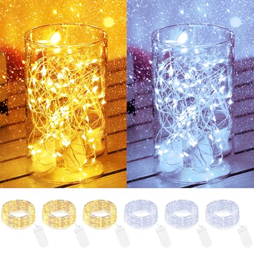 btfarm 6 Stück LED Lichterkette mit Batterie Klein, 2M 20LED Silberdraht Mini Lichterketten Batteriebetrieben, Micro Draht Wasserdichte für Weihnachten Hochzeit Party Deko, Warmweiß+Kaltweiß btfarm 6 Stück LED Lichterkette mit Batterie Klein, 2M 20LED Silberdraht Mini Lichterketten Batteriebetrieben, Micro Draht Wasserdichte für Weihnachten Hochzeit Party Deko, Warmweiß+Kaltweiß von btfarm