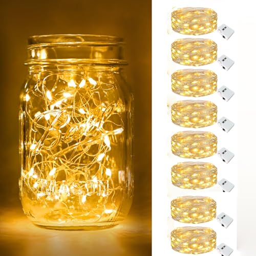 btfarm 8 Stück/3 Modi LED Lichterkette Batterie Klein, 2M 20LED Lichterkette mit Batterie, Mini Lichterketten Batteriebetrieben für Party, Weihnachten, DIY, Hochzeit, Innen Deko (Warm Weiß) von btfarm