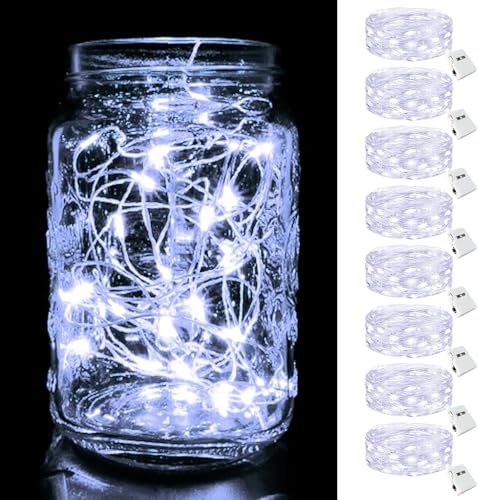 btfarm 8 Stück/3 Modi LED Lichterkette Batterie klein, 2M 20LED Lichterkette mit Batterie, Mini Lichterketten Batteriebetrieben für Party, Weihnachten, DIY, Hochzeit, Innen Deko (Kaltes Weiß) von btfarm