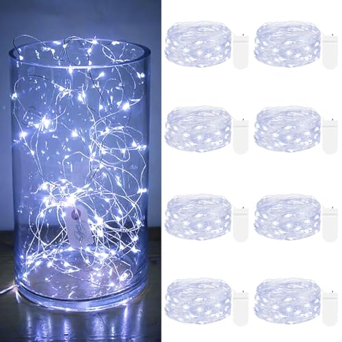 btfarm 8 Stück 20LED Mini Lichterkette mit Batterie Klein, 2M Silberdraht Kleine Lichterkette Batteriebetrieben, Micro Lichterkette Draht für Innen Weihnachten Hochzeit Party Deko, Kaltes Weiß btfarm 8 Stück 20LED Mini Lichterkette mit Batterie Klein, 2M Silberdraht Kleine Lichterkette Batteriebetrieben, Micro Lichterkette Draht für Innen Weihnachten Hochzeit Party Deko, Kaltes Weiß von btfarm