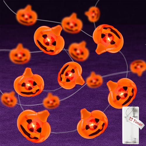 btfarm Halloween Kürbis Lichterkette Batterie mit Timer, 2M 20 LED Kürbis Orange Mini Lichterketten Innen Batteriebetrieben (AA Batterie) für Party, Zimmer, Garten, Hof Deko von btfarm