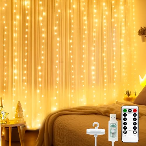btfarm Lichtervorhang Innen 2x2m, 200 LED Lichterketten Vorhang mit Fernbedienung 8 Modi Timer USB Lichterkettenvorhang Wasserdicht für Schlafzimmer Zimmer Party Weihnachten Deko, Warmweiß btfarm Lichtervorhang Innen 2x2m, 200 LED Lichterketten Vorhang mit Fernbedienung 8 Modi Timer USB Lichterkettenvorhang Wasserdicht für Schlafzimmer Zimmer Party Weihnachten Deko, Warmweiß von btfarm