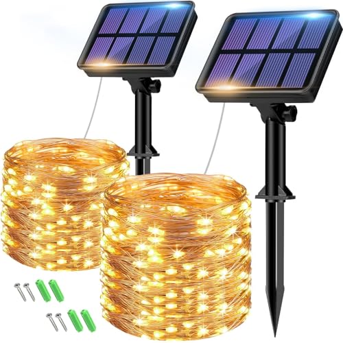 btfarm Solar Lichterkette Aussen, Insgesamt 16M 160 LED Solarlichterkette Außen Wetterfest 8 Modi IP65 Wasserdicht Kupferdraht, Outdoor Lichterkette Solar Kette Draht für Balkon Garten Deko, Warmweiß von btfarm