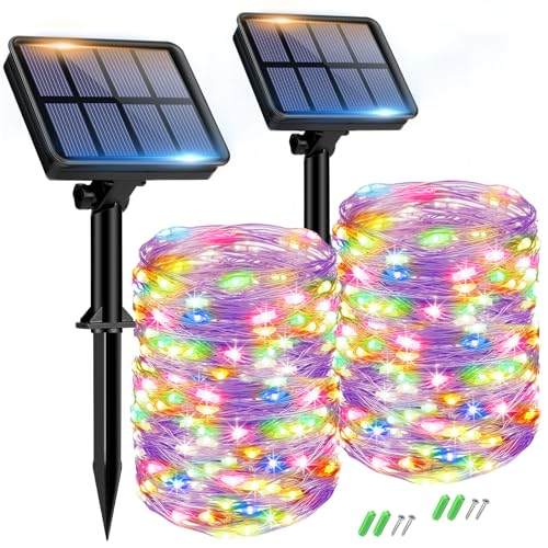 btfarm Solar Lichterkette Aussen, 2x15M 150 LED Solarlichterkette Außen Wetterfest 8 Modi IP65 Wasserdicht Kupferdraht Lichterkette Außen Solar Outdoor für Garten Terrasse Baum Hof Party (Bunt) von btfarm