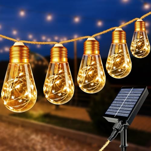 btfarm Solar Lichterkette Aussen, 8M Vintage Lichterkette Außen Solar Wetterfest mit 16 Glühbirnen 8 Modi Timer Solarlichterkette Outdoor für Balkon Garten Party Deko (Warmweiß) von btfarm