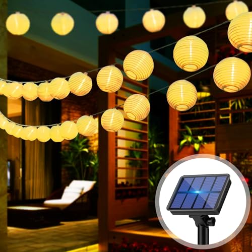 btfarm Solar Lichterkette Aussen Lampions, 8M Lampion Außen Wetterfest IP65 Laterne Lichterkette Outdoor 8 Modi Solarlichterkette Deko für Garten, Balkon, Terrasse, Hof (Warmweiß) von btfarm