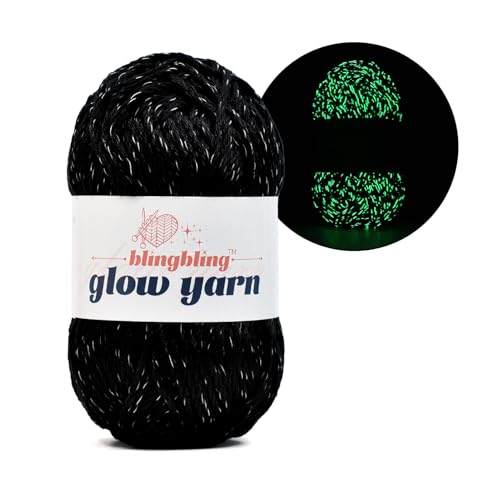 BulingBuling Leuchtendes Garn – 100 g, DK #3, leicht, anfängerfreundliches Häkel- und Strickzubehör (Schwarz, 1 Stück) von bulingbuling