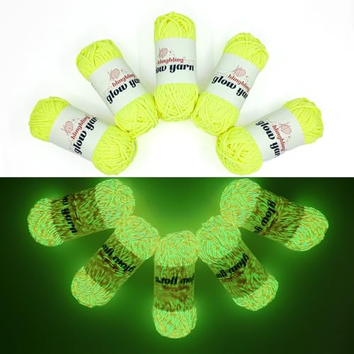 Bulingbuling Leuchtendes Garn, 5 Stück, buntes Garn, insgesamt 260 g, Häkelgarn zum Häkeln, Garn für Bastelarbeiten, Stricken, Häkeln und Basteln (fluoreszierendes Gelb) von bulingbuling
