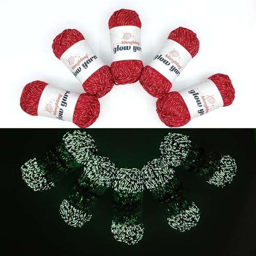 Bulingbuling Leuchtendes Garn, 5 Stück, buntes Garn, insgesamt 260 g, Häkelgarn zum Häkeln, Garn für Bastelarbeiten, Stricken, Häkeln und Basteln (rot) von bulingbuling