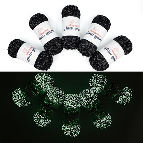 Bulingbuling Leuchtendes Garn, 5 Stück, buntes Garn, insgesamt 260 g, Häkelgarn zum Häkeln, Garn für Bastelarbeiten, Stricken, Häkeln und Basteln (schwarz) von bulingbuling