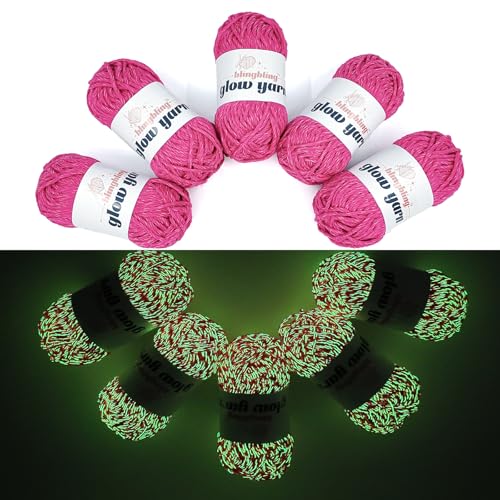 Glow in the Dark Garn, 5 Pack Rose Total 260g/9oz-273Yards, Crochet Yarn for Crocheting, DIY Art, Knitting, Crocheting and Crafts.(Rose Red) von bulingbuling