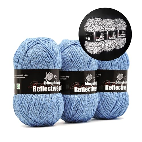 Reflektierendes Garn, Häkeln/Stricken, Schals, Mützen, Socken, Masken und andere im Dunkeln leuchtende Garnprojekte, reflektierendes Garn hat 230 Meter pro Rolle (blau) von bulingbuling