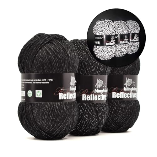 Reflektierendes Garn, Häkeln/Stricken, Schals, Mützen, Socken, Masken und andere im Dunkeln leuchtende Garnprojekte, reflektierendes Garn hat 230 Meter pro Rolle (schwarz) von bulingbuling
