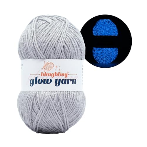bulingbuling Acrylgarn, leuchtet im Dunkeln, buntes Garn, Kammgarn, feines #2-Garn, 240 m, Anfängergarn zum Häkeln und Stricken (grau-blau-hell, 1 Stück) von bulingbuling