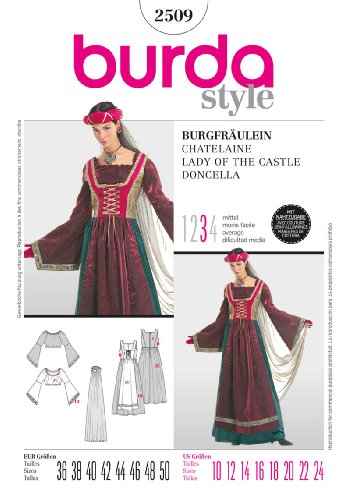 Burda Style Schnittmuster #2509 Karneval Kostüm Damen Burgfräulein Gr. 36-50 Näh-Level 3 (mittel) von Burda