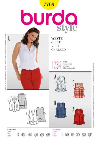 burda style Schnittmuster 7769| Weste zum selber nähen| Damen, Gr. 38-58| Nählevel: mittel von burda style