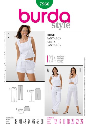burda style Schnittmuster 7966| Hosen und Shorts zum selber nähen | Damen, Gr. 38-50| Nählevel: leicht von burda style