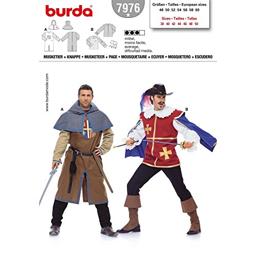 Burda Style Schnittmuster #7976 Karneval Kostüm Herren Musketier und Knappe Gr. 48-60 Nählevel 3 (mittel) von burda style