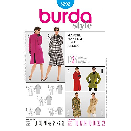 Burda 8292 Schnittmuster Mantel (Damen, Gr, 36-48) Level 3 Mittel von Burda
