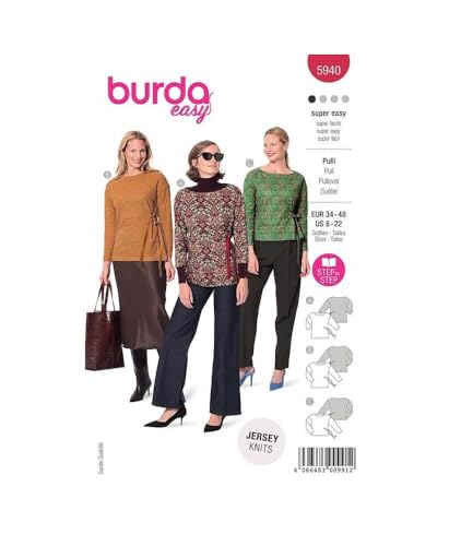 Burda Schnittmuster, 5940, Pullis selber nähen [Damen, Gr. 34 - 48] Level 1 für Anfänger von burdastyle