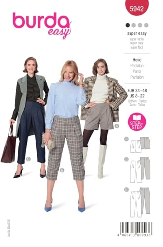 burda style Schnittmuster, 5942, Hosen und Short selber nähen [Damen, Gr. 34 - 48] Level 1 für Anfänger von burdastyle