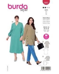 Burda Style Schnittmuster #5953 Damen Kleid und Bluse Nählevel 2 (Anfänger) Gr. 44-54 von burdastyle