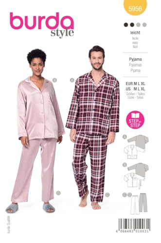 Burda Schnittmuster, 5956, Pyjama selber nähen [Gr. M - XL] Level 1 für Anfänger von burda style