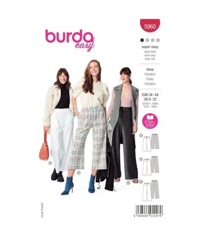 Burda Schnittmuster, 5960, Hose selber nähen [Damen, Gr. 34 - 48] Level 1 für Anfänger von burda style