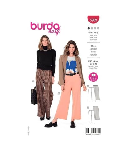 burda style Schnittmuster, 5969, Hose selber nähen [Damen, Gr. 34 - 44] Level 1 für Anfänger, mehrfarbig von burdastyle