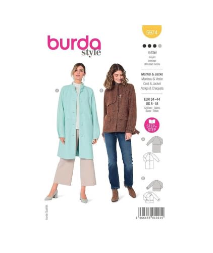 burda style Schnittmuster, 5974, Mantel und Jacke selber nähen [Damen, Gr. 34 - 44] Level 3 für Fortgeschrittene von burda style