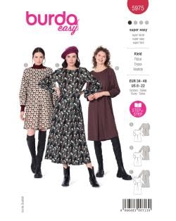 burda style Schnittmuster, 5975, Kleid selber nähen [Damen, Gr. 34 - 48] Level 1 für Anfänger, mehrfarbig von burdastyle