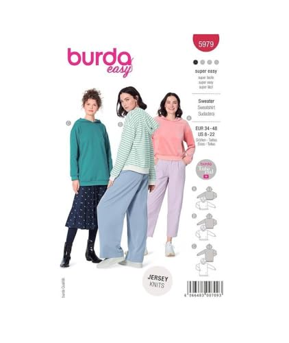 Burda Schnittmuster, 5979, Pullover selber nähen [Damen, Gr. 34 - 48] Level 1 für Anfänger von burda style