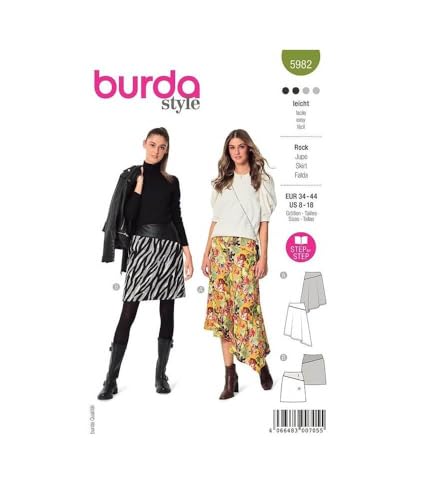 Burda Schnittmuster, 5982, Rock selber nähen [Damen, Gr. 34 - 44] Level 2 für Anfänger von burdastyle