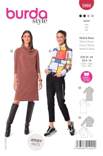 Burda Schnittmuster, 5989, Kleid und Shirtbluse selber nähen [Damen, Gr. 34 - 44] Level 2 für Anfänger von burdastyle