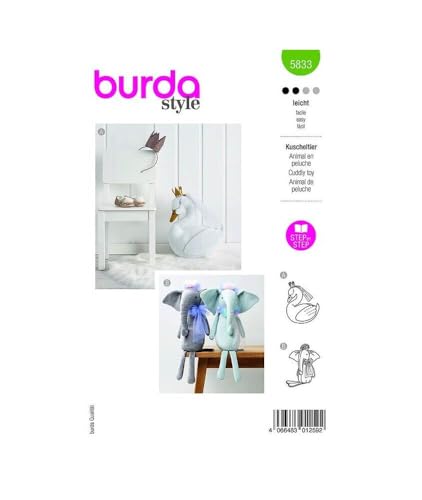 Burda Schnittmuster 5833, Kuscheltier, Level 2 leicht, White, Gray, one size Burda Schnittmuster 5833, Kuscheltier, Level 2 leicht, White, Gray, one size von burdastyle