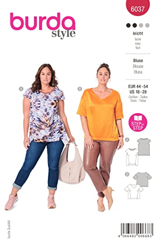 Burda Style Katalog-Schnittmuster Bluse mit kurzen Ärmeln | Damen, Gr. 44-54 | Nählevel: Leicht #6037 Burda Style Katalog-Schnittmuster Bluse mit kurzen Ärmeln | Damen, Gr. 44-54 | Nählevel: Leicht #6037 von Burda