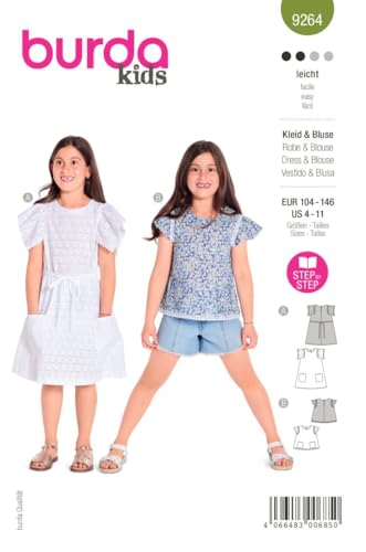 Burda Style Katalog-Schnittmuster Bluse und Kleid mit Volant | Kinder, Gr. 104-146 | Nählevel: Leicht #9264 von burdastyle