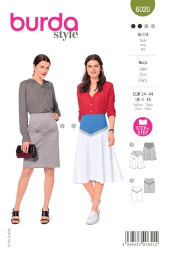 Burda Style Katalog-Schnittmuster Faltenrock und Bleistiftrock in Midilänge | Damen, Gr. 34-44 | Nählevel: Leicht #6020 von Burda