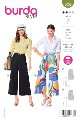 Burda Style Katalog-Schnittmuster Hosen mit weitem Bein | Damen, Gr. 34-44 | Nählevel: Leicht #6032 von Burda