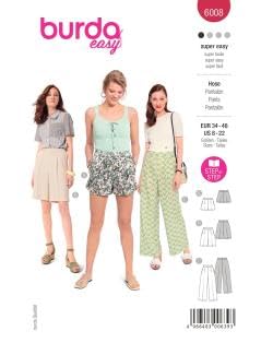 Burda Style Katalog-Schnittmuster Luftige Hosen in verschiedenen Längen | Damen, Gr. 34-48 | Nählevel: Sehr leicht #6008 von Burda