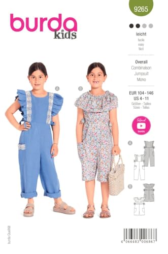 Burda Style Katalog-Schnittmuster Overall mit Rüschen | Kinder, Gr. 104-146 | Nählevel: Leicht #9265 von burdastyle