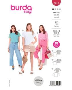 Burda Style Katalog-Schnittmuster T-Shirts in verschiedenen Längen | Damen, Gr. 34-48 | Nählevel: Sehr leicht #6010 von Burda