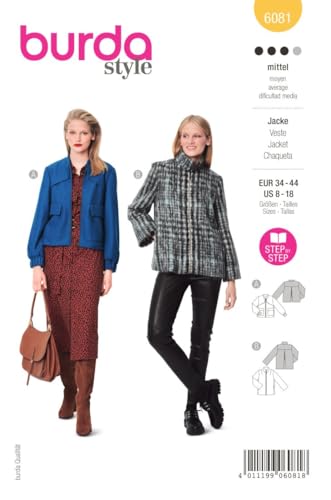 Burda Style Schnittmuster Jackenvariationen zum selber nähen | Damen, Gr. 34-44 | Nählevel: Mittel #6081 von Burda